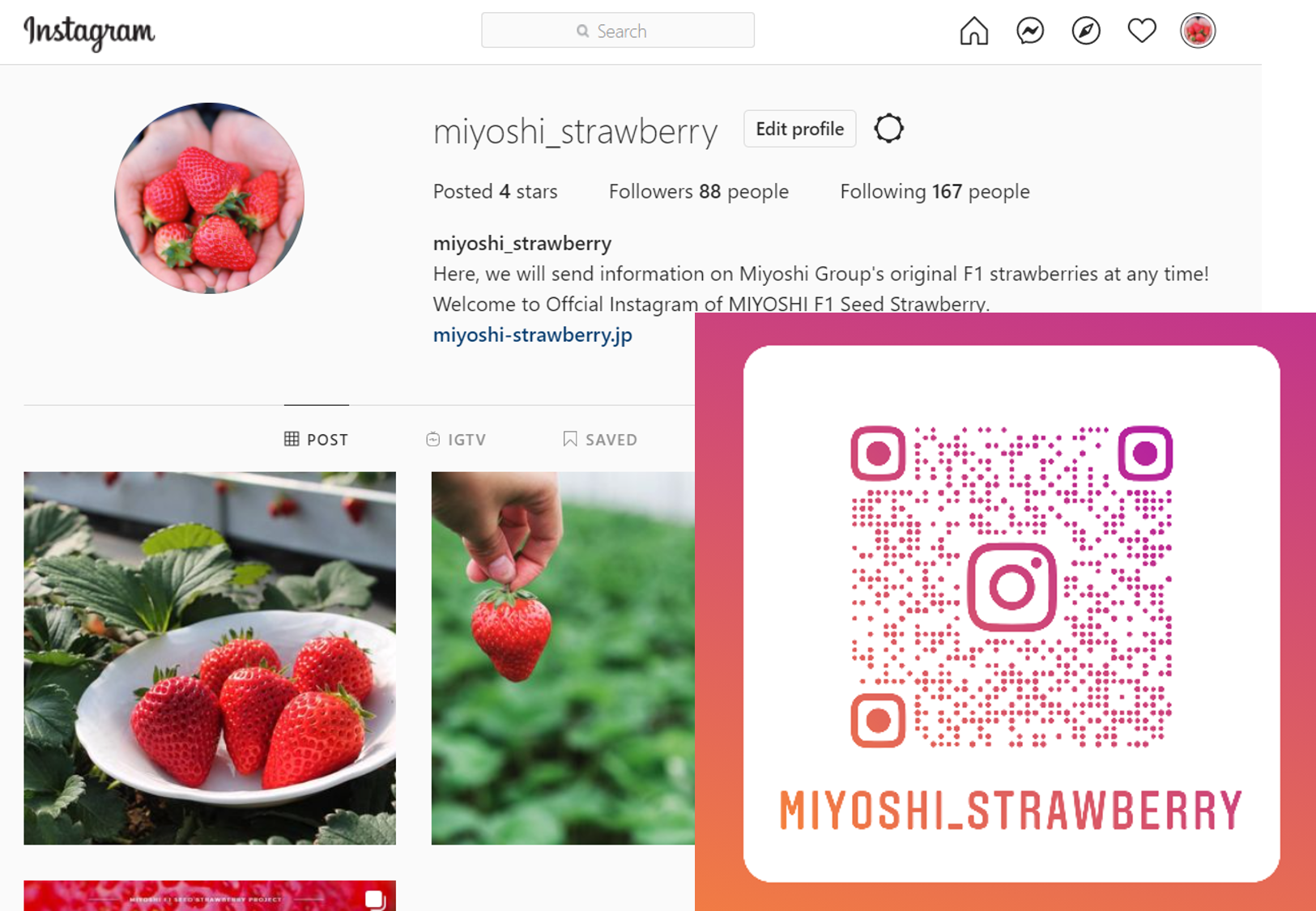 The official Instagram starts showing MIYOSHI strawberry world.